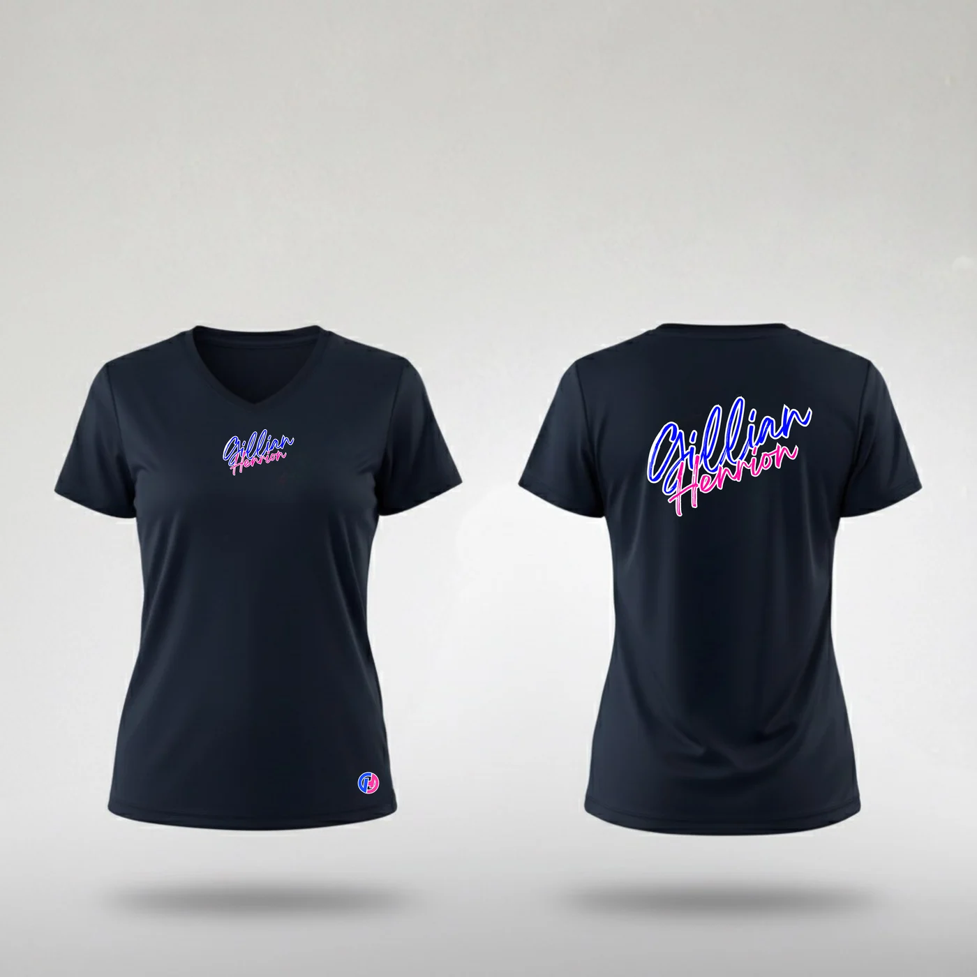 T-Shirt col V Bleu Navy "Signature" Gillian Henrion Femme